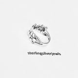 Sterling Silver Triple Plumeria Ring with Leaf, Floral Rings, Hawaii Flower Jewelry