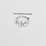 Sterling Silver Triple Plumeria Ring with Leaf, Floral Rings, Hawaii Flower Jewelry