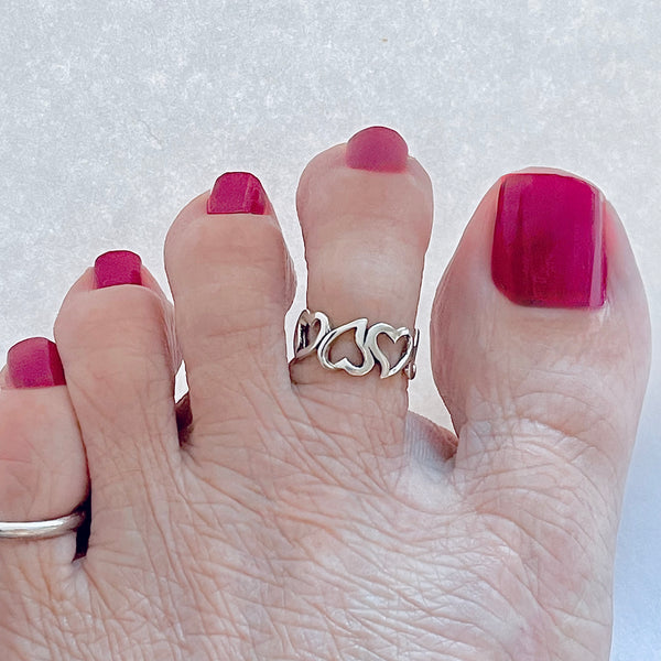 Sterling Silver Four Hearts Toe Ring, Silver Rings, Love Heart Jewelry