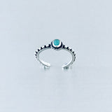 Sterling Silver Bali Style Turquoise Toe Ring | Dainty Boho Stone Silver Rings