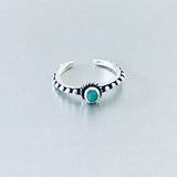Sterling Silver Bali Style Turquoise Toe Ring | Dainty Boho Stone Silver Rings
