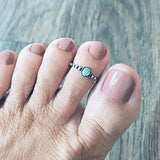 Sterling Silver Bali Style Turquoise Toe Ring | Dainty Boho Stone Silver Rings