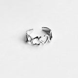 Sterling Silver Four Hearts Toe Ring, Silver Rings, Love Heart Jewelry
