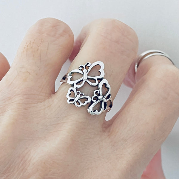 Sterling Sterling Three Butterfly Ring, Animal Rings, Spirit Bugs