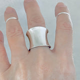 925 Sterling Silver Thin Concave Ring | Statement Boho Wide Band Silver Rings