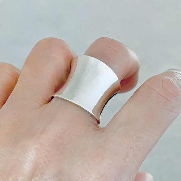 925 Sterling Silver Thin Concave Ring | Statement Boho Wide Band Silver Rings