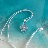 Sterling Silver Small Filigree Fleur De Lis Necklace, Silver Necklaces, Saints Chain, France, Lily