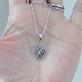 Sterling Silver Small Filigree Fleur De Lis Necklace, Silver Necklaces, Saints Chain, France, Lily