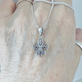 Sterling Silver Small Filigree Fleur De Lis Necklace, Silver Necklaces, Saints Chain, France, Lily