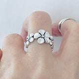Sterling Silver Triple Plumeria Ring with Leaf, Floral Rings, Hawaii Flower Jewelry