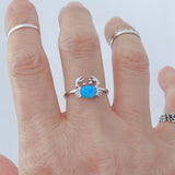 Sterling Silver Blue Lab Opal Crab Ring, Ocean Rings, Crustacean, Beach Jewelry