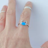 Sterling Silver Blue Lab Opal Crab Ring, Ocean Rings, Crustacean, Beach Jewelry