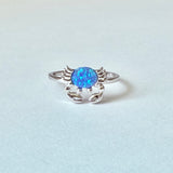 Sterling Silver Blue Lab Opal Crab Ring, Ocean Rings, Crustacean, Beach Jewelry