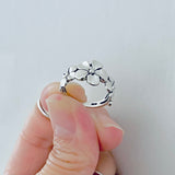 Sterling Silver Triple Plumeria Ring with Leaf, Floral Rings, Hawaii Flower Jewelry