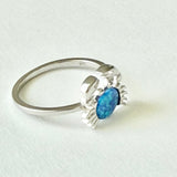 Sterling Silver Blue Lab Opal Crab Ring, Ocean Rings, Crustacean, Beach Jewelry