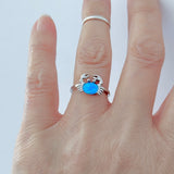 Sterling Silver Blue Lab Opal Crab Ring, Ocean Rings, Crustacean, Beach Jewelry