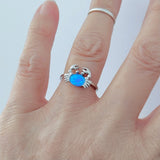 Sterling Silver Blue Lab Opal Crab Ring, Ocean Rings, Crustacean, Beach Jewelry