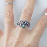 Sterling Silver Feather Ring with Synthetic Turquoise, Feather Ring, Silver Ring, Angels Wing