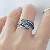 Sterling Silver Feather Ring with Synthetic Turquoise, Feather Ring, Silver Ring, Angels Wing
