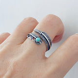 Sterling Silver Feather Ring with Synthetic Turquoise, Feather Ring, Silver Ring, Angels Wing