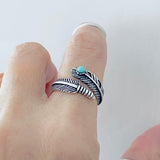 Sterling Silver Feather Ring with Synthetic Turquoise, Feather Ring, Silver Ring, Angels Wing