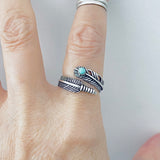 Sterling Silver Feather Ring with Synthetic Turquoise, Feather Ring, Silver Ring, Angels Wing