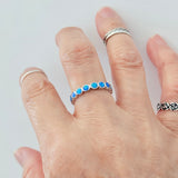 Sterling Silver Eternity Blue Lab Opal Ring, Wedding Band, Stackable Jewelry