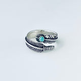 Sterling Silver Feather Ring with Synthetic Turquoise, Feather Ring, Silver Ring, Angels Wing