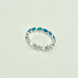 Sterling Silver Eternity Blue Lab Opal Ring, Wedding Band, Stackable Jewelry