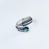 Sterling Silver Feather Ring with Synthetic Turquoise, Feather Ring, Silver Ring, Angels Wing