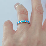 Sterling Silver Eternity Blue Lab Opal Ring, Wedding Band, Stackable Jewelry