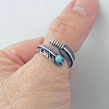 Sterling Silver Feather Ring with Synthetic Turquoise, Feather Ring, Silver Ring, Angels Wing