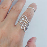 Sterling Silver Statement Swirl Wrap Ring, Boho Statement Rings, Swirly Jewelry