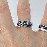 Sterling Silver Flower Ring with Swirls, Silver Rings, Floral Jewelry
