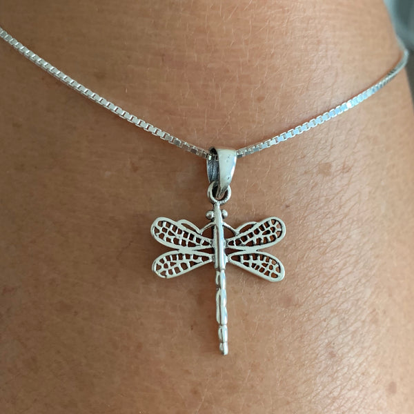 Sterling Silver Large Dragonfly Necklace, Silver Necklace, Boho Necklace, Spirit Necklace
