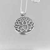 Sterling Silver Large Silhouette Lotus Necklace, Silver Necklace, Flower Necklace, Boho Necklace