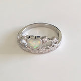 Sterling Silver White Lab Opal Crown Ring with CZ