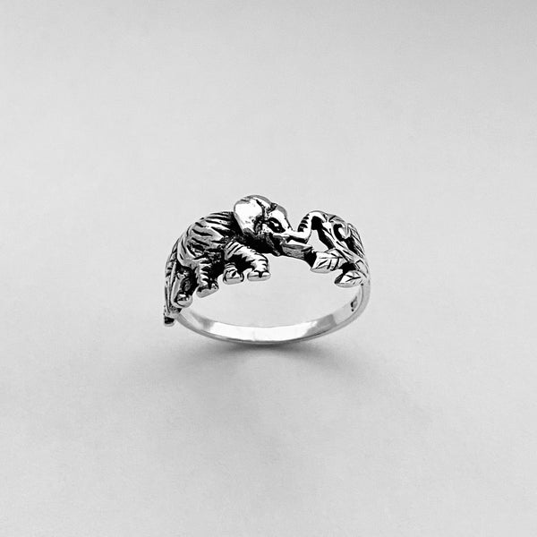 Sterling Sterling Elephant Eating Leaves Ring, Silver Ring, Elephant Ring