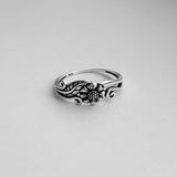 Sterling Silver Small Sunflower Ring with Leaf, Flower Ring, Silver Ring, Leaf Ring, Tree Ring