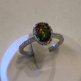 Sterling Silver Oval Black Lab Opal Ring with CZ, Silver Ring, Boho Ring, Wedding Ring