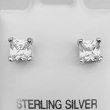 Sterling Silver 4 MM Square CZ Stud Earrings, Silver Earrings, Stud Earrings, CZ earrings