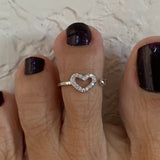 Sterling Silver CZ Heart Toe Ring, Silver Rings, Heart Ring