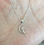 Sterling Silver Dainty Cat on Moon Necklace, Cat Necklace, Kitty Necklace, Animal Necklace