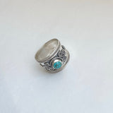 Sterling Silver Bali Style Genuine Turquoise Ring, Statement Ring, Boho Ring, Silver Ring