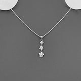 Sterling Silver Triple Plumeria Necklace with CZ, Silver Necklace, Flower Necklace,