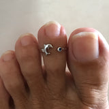Sterling Silver Dolphin Blue Sapphire CZ Toe Ring