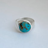 Sterling Silver Round Genuine Turquoise Ring, Silver Ring, Statement Ring, Boho Ring