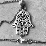 Sterling Silver Flower Hamsa Necklace, Silver Necklace, Boho Necklace, Hand Of God Necklace