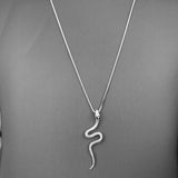 Sterling Silver Long Snake Necklace, Silver Necklace, Reptile Necklace, Religious Necklace