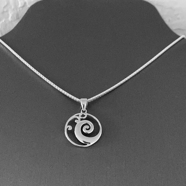 Sterling Silver Medium Round Wave Necklace, Silver Necklace, Waves Necklace, Surf Necklace